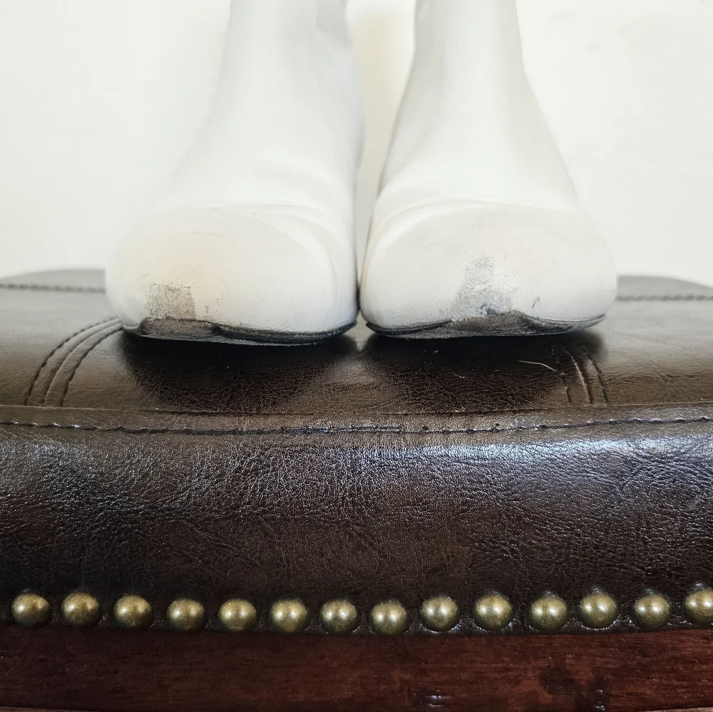 AllSaints Ivory White Western Leather Ankle‎ Boot Block Heel Sz EU 38 US 7.5